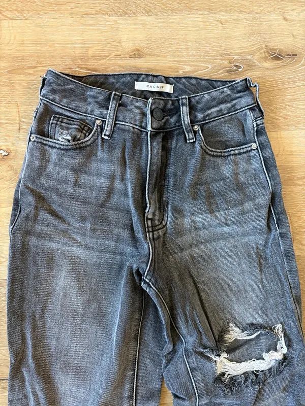 Black Washed Denim Mom Jeans - Image 3
