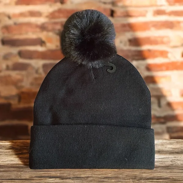 🆕 Ed Hardy Beanie Y2K Black Cuff Cap Hat Brand New faux fur pom - Image 2
