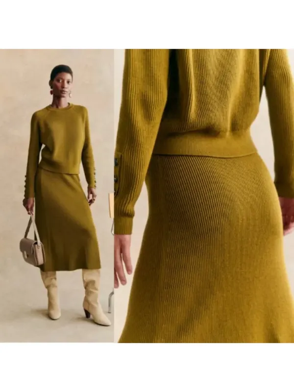 💕SEZANE💕 Ribbed Knit Set: Sami Jumper (Medium) + Naelle Skirt (Large) Green - Image 3