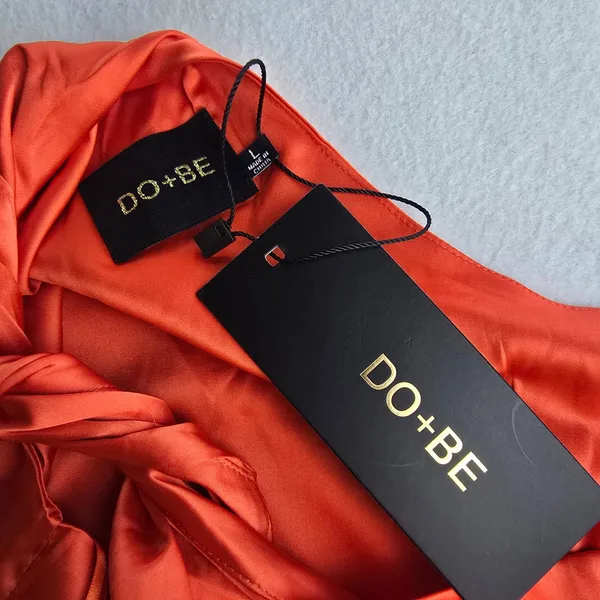 DO+BE NWT One Shoulder Satin Twisted Knot Tulip Hem Midi Dress Red GY1879 L‎ - Image 3
