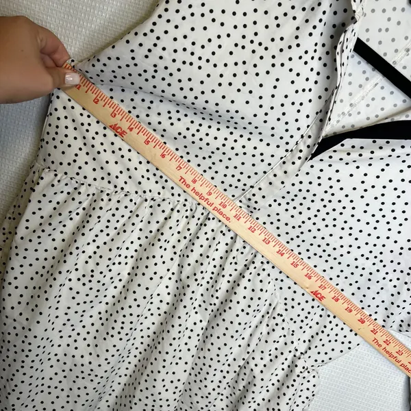 Zara Basic Polka Dot Babydoll Tunic Dress White Black Long Sleeve Pockets M - Image 5
