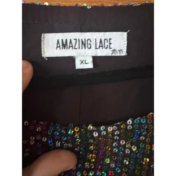 Amazing Lace Oil Slick Sequin Tiered Babydoll Concert and Party Mini Dress XL - Image 5