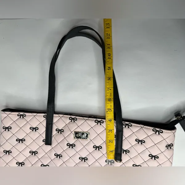 Luv Betsey By Betsey Johnson Pink Black Large Bag Bows Tote Quilted Y2K‎ Quirky - Image 5