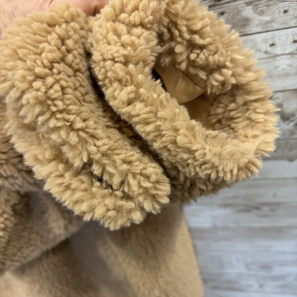 Altar'd State Womens L Coat Faux Fur Tan Beige Double Breasted Teddy Bear Fur - Image 6
