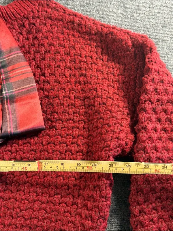 Altar'd State Betty Plaid Burgundy Tieback Textured Crewneck Crop Sweater Sz M - Image 5
