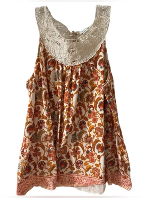 Sundance Cream Lace‎ Top Floral Summer Hippie Boho size Large - Image 2