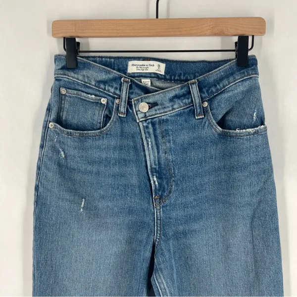 Abercrombie Curve‎ Love The 90s Straight Ultra High Rise Crisscross Waist Jean Size 2 - Image 2