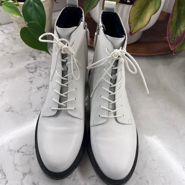 Sam Edelman Nina White Leather Lace Up Side Zip‎ Combat Boots Womens 9M 39 - Image 6