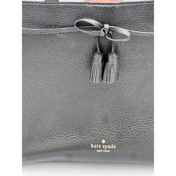 Kate Spade New York Black Leather Satchel Tote Bag Tassel Bow Medium Pink READ** - Image 2
