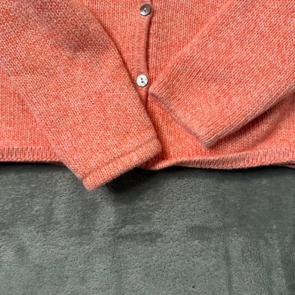 L.L.Bean Cotton Knit Cardigan Sweater Womens M Orange Marbled Layering Preppy - Image 5