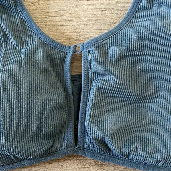 Blue Gray Ribbed Cut Out Bralette Size Medium - Image 2