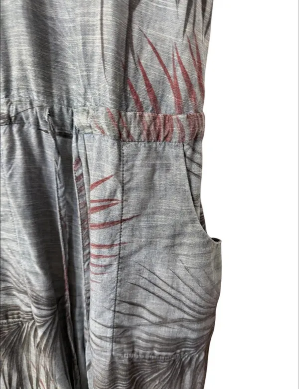 Anthropologie Level 99 Women's Sz M Jumpsuit Gray Chambray Tropical Linen Blend - Image 4