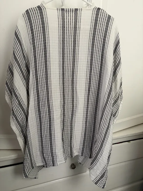aerie Black and White Striped Open Kimono - Image 6