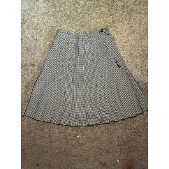 El Vous‎ Gingham Pleated Midi Skirt Black White Plaid Academic Size 4 - Image 3