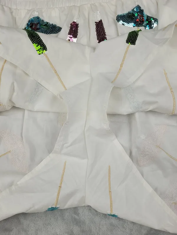 Queen of Sparkles 2 Piece Crop Top Shorts Set White Sequin XL Coctail Umbrellas - Image 16