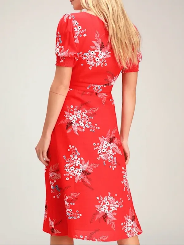 Lulus Women’s All the Sweetness Floral Print Puff Sleeve Midi Wrap Dress Size M - Image 2