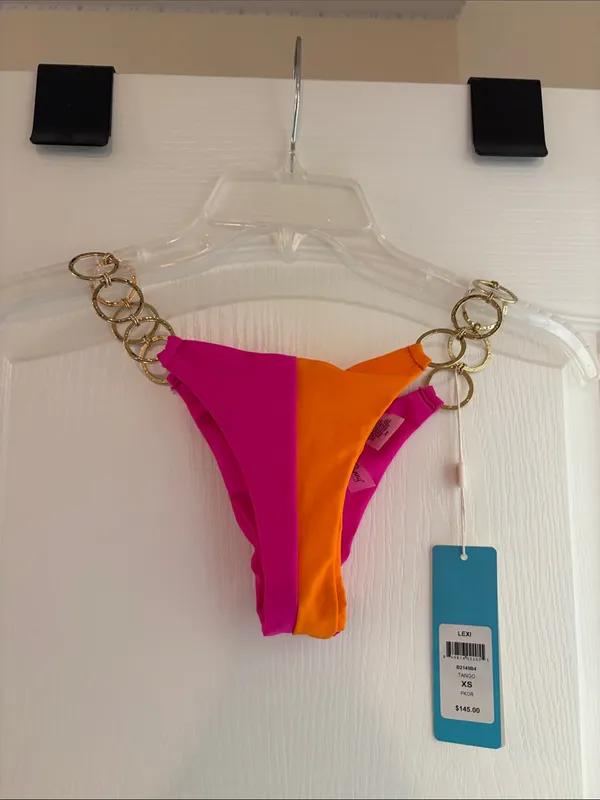 NEW! Beach Bunny Lexi Bralette tango cheeky bottom XS orange pink - Image 4