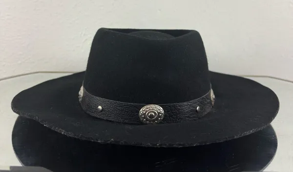ROCKMOUNT RANCH WEAR Black Felt Wool Silver Concho Edgy Western Cowboy Hat - Image 2