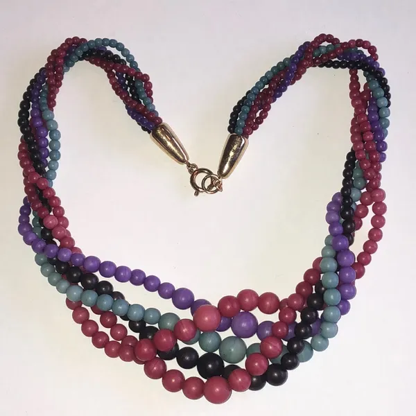 Multicolor Vintage Multi Strand Beaded Boho Necklace Purple - Image 2