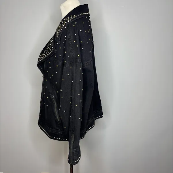 Nasty Gal - Black Studded Denim Jacket - Image 2