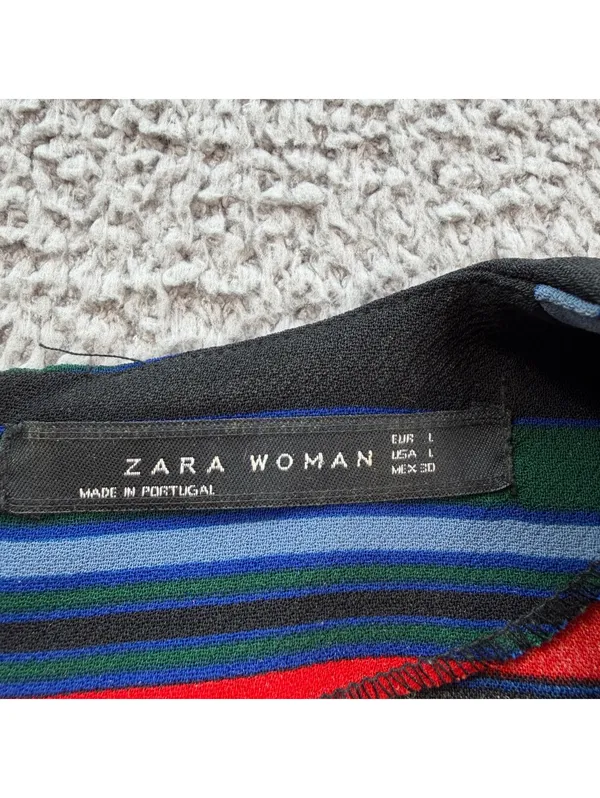 Zara Woman Multicolor Striped Shift Mini Dress Size Large Short Sleeve - Image 4