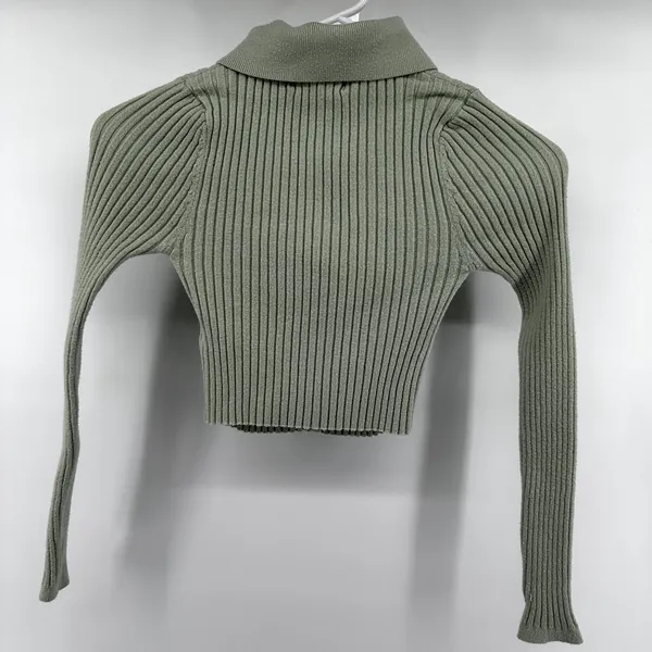 Urban Outfitters Skylar Ribbed Button-front Cropped Sweater Top Collar Green XS - Image 5
