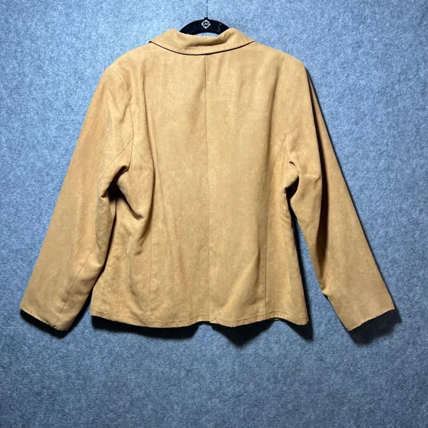Studio Works Womens Camel Tan‎ Faux Suede Two Button Blazer Jacket Size 14 - Image 7