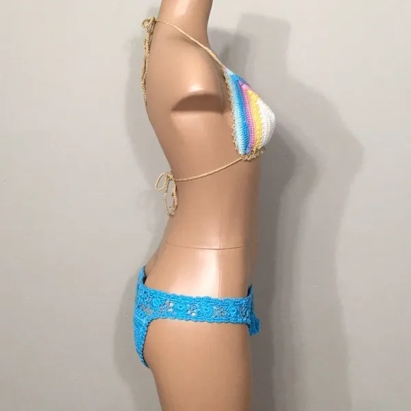PILYQ Romance & blue crochet bikini set.M-top/L-bottom NWT - Image 4