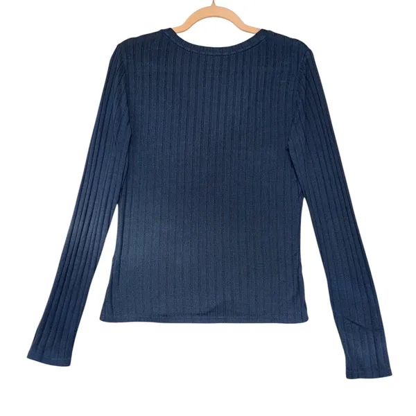 State of Day Intimates Blue Ribbed Henley Pajama Set Long Sleeve Wide Leg Small - Image 5