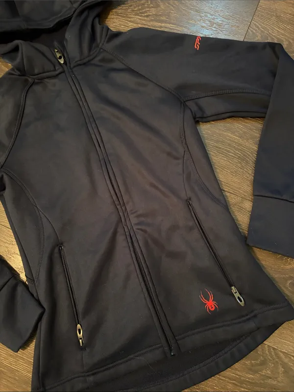 Spyder Black Hooded Zip Jacket with Red Logo Accents - Image 2