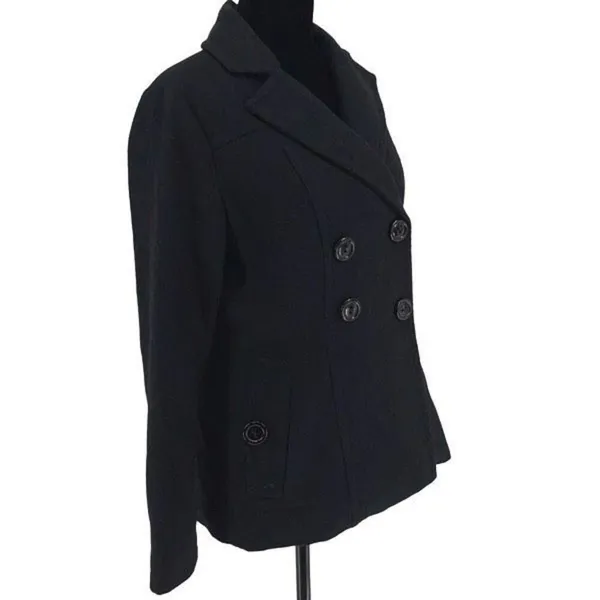 Banana Republic Womens Double Breasted Notch Collar Wool Blend Peacoat Black XS - Image 2