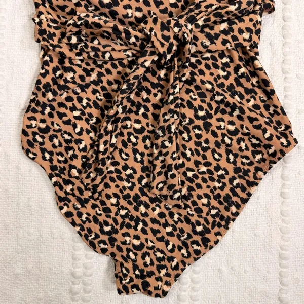 Aerie Leopard Print Wrap Cutout One Piece Swimsuit Medium Long Tie Waist - Image 11