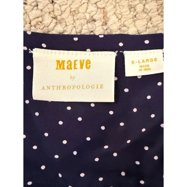 Maeve Pernille Navy Polka Dot Tie-Sleeve Blouse Women's XL Anthropologie - Image 4