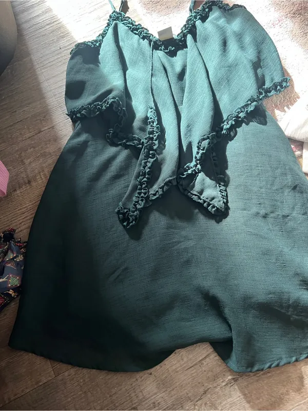 Selfie Leslie forest green Tie-Front ruffle Mini Dress - Image 8