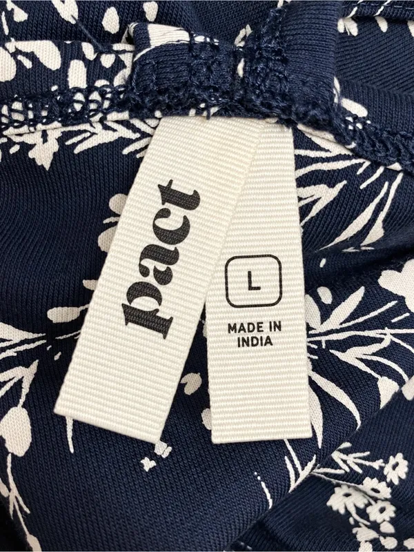 PACT Organic Cotton Fit Flare Midi Dress Size Large Navy Floral Shelf Bra Knit - Image 11