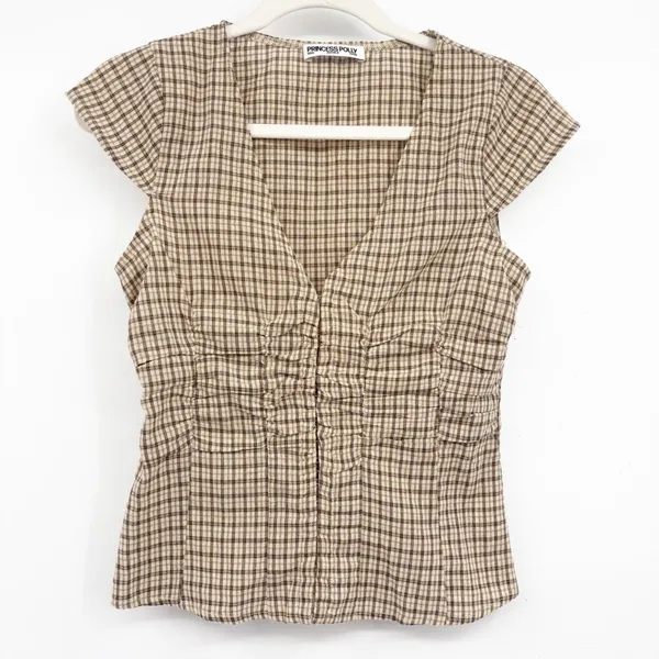 Princess Polly Womens Beige Check Indulgence Corset Gingham Ruched Top Size 4 - Image 3