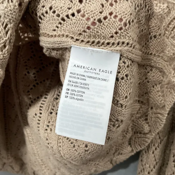 American Eagle Crochet Knit Sweater Size XL Tan Pointelle Boho Romantic Y2K - Image 7