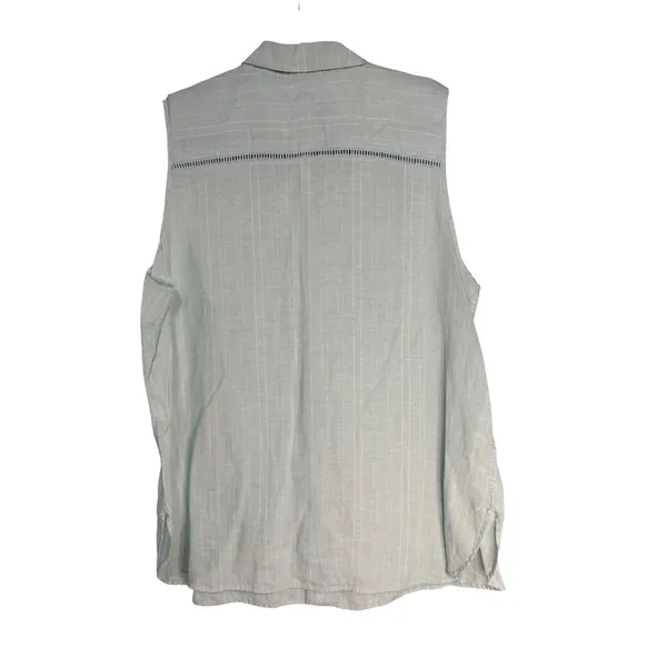 Chicos Light Blue Striped Sleeveless Linen Button Up Shirt Top US Size‎ 4 - Image 7