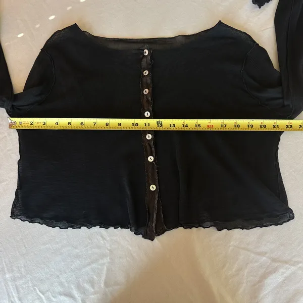 Vintage Y2K Sheer Mesh Black Cropped Cardigan Top Lettuce Hem Vamp Goth Witchy - Image 11