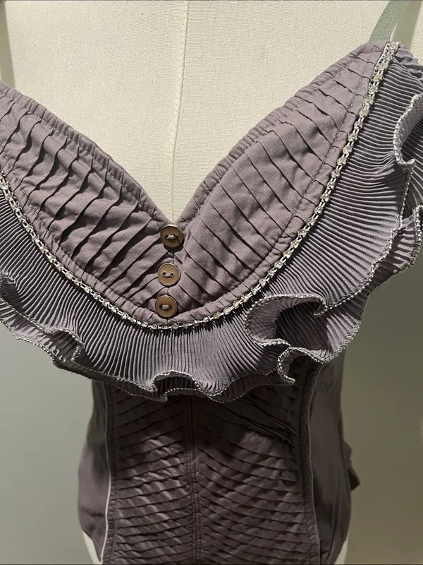 Pleated Ruffle V-Neck Cami Top in Dusty Mauve - Image 5