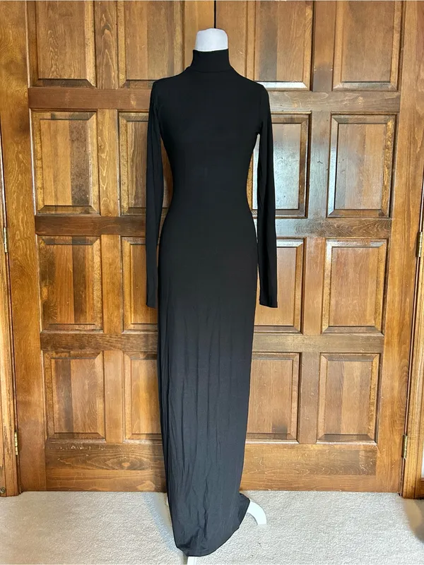 Spanx SKIMS NWT Soft Lounge Turtleneck Maxi Dress Onyx Black Size Large L Rib Bodycon - Image 2