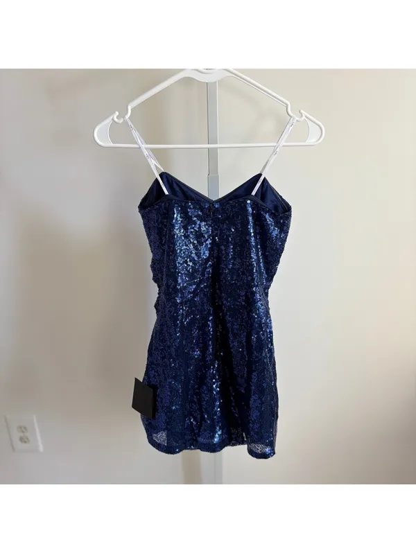 Lulu's NWT Women's Dancefloor Diva Blue Sequin Strapless Skort Romper Size S - Image 6