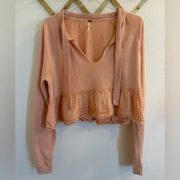 Free People Sweet Jane Pullover Peach Sweatshirt Top Medium - Image 4