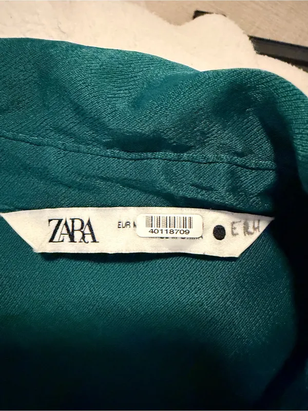 Zara Emerald Green Satin Button-Down Shirt - Image 3