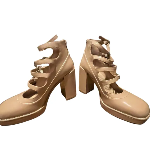 GB‎ Gianni Bini Nude Patent Multi Strap Platform Block Heel Mary Janes 6.5M - Image 2
