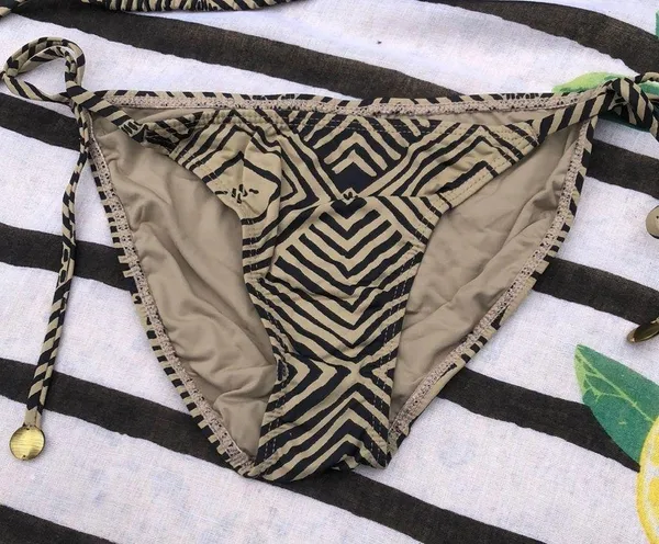 Black and Tan print bikini with gold accents - Image 3