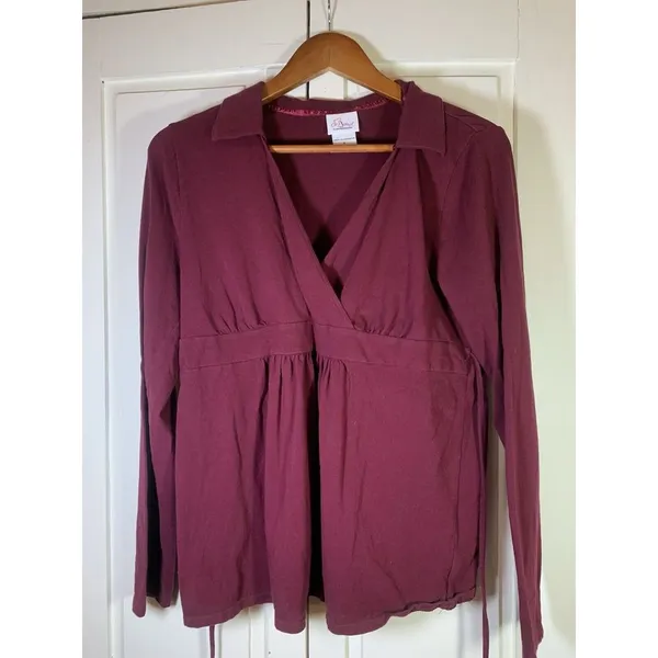 Oh Baby Motherhood Maternity Belted Empire Top Large 3/4 Sleeve‎ V Neck Stretch - Image 2