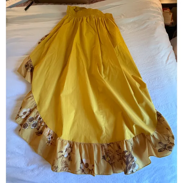 CQ by CQ Maxi Skirt Womens Size M Mustard Yellow Floral Ruffles High Low Boho - Image 10