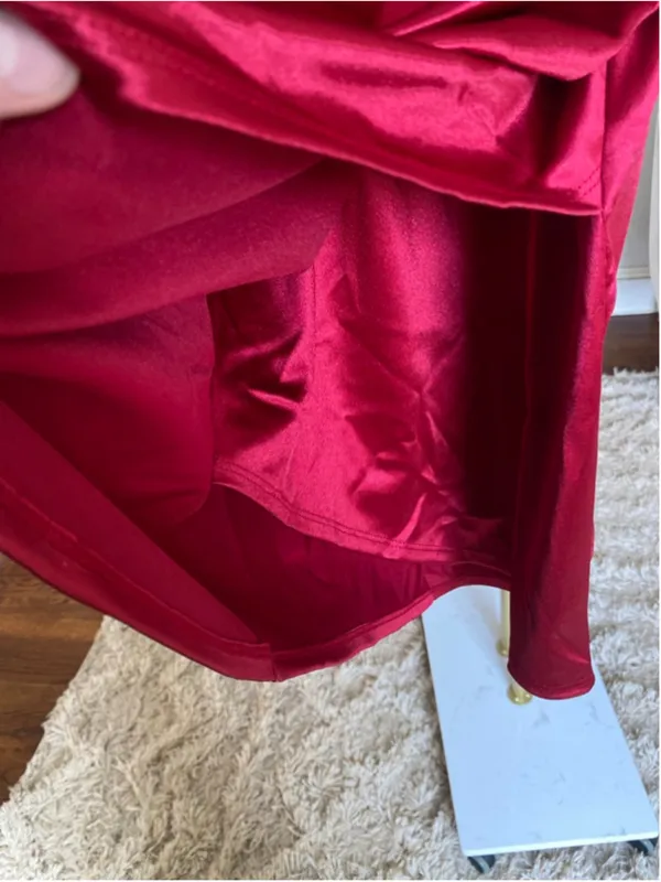 Windsor Red Satin Mini Dress Cowl Neck Ruched Date Night Party Glam Wedding Vaca - Image 4