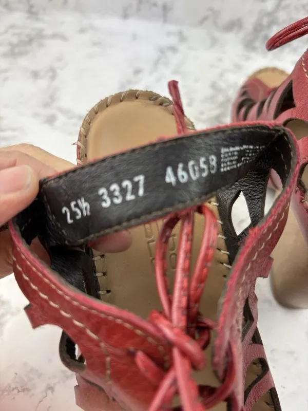 *Lobo Solo Red Leather Sandals Womens Size US Size 9 Lace Up Boho Laser Cut Out - Image 13